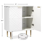 Meuble de rangement, Buffet avec portes embossées et accents dorés - Enfilade moderne en bois avec étagère pour Salon Cuisine Entrée, Blanc