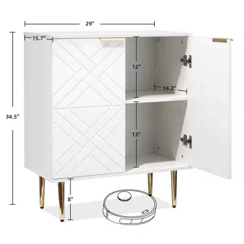 Meuble de rangement, Buffet avec portes embossées et accents dorés - Enfilade moderne en bois avec étagère pour Salon Cuisine Entrée, Blanc