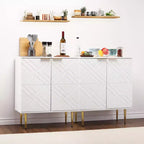 Meuble de rangement, Buffet avec portes embossées et accents dorés - Enfilade moderne en bois avec étagère pour Salon Cuisine Entrée, Blanc