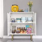 Meuble de rangement, Buffet avec portes embossées et accents dorés - Enfilade moderne en bois avec étagère pour Salon Cuisine Entrée, Blanc