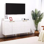 Meuble de rangement, Buffet avec portes embossées et accents dorés - Enfilade moderne en bois avec étagère pour Salon Cuisine Entrée, Blanc