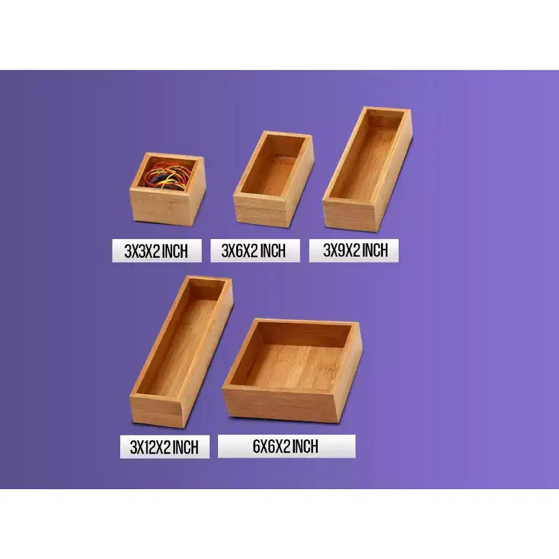 Boîte de rangement en bambou pour tiroir de cuisine, tiroir fourre-tout, bureau, chambre à coucher, chambre d'enfant, artisanat, couture et salle de bain, lot de 12