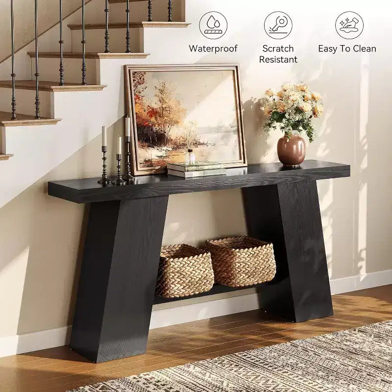 Lantine Table console noire de 70,8 pouces de long pour entrée, table de canapé étroite et moderne pour entrée, couloir, salon
