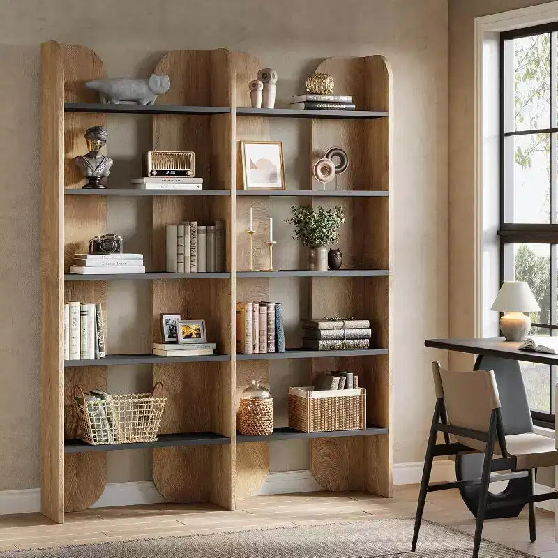 Bibliothèque Lantine à 5 niveaux, étagère double de 180 cm de haut avec étagères ouvertes, bibliothèque autoportante pour bureau à domicile, salon