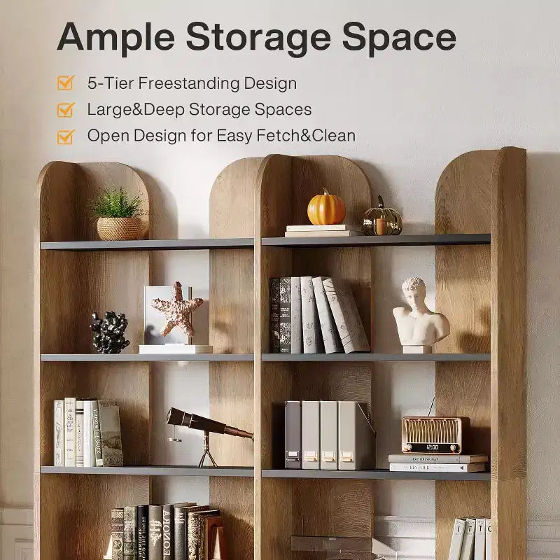 Bibliothèque Lantine à 5 niveaux, étagère double de 180 cm de haut avec étagères ouvertes, bibliothèque autoportante pour bureau à domicile, salon