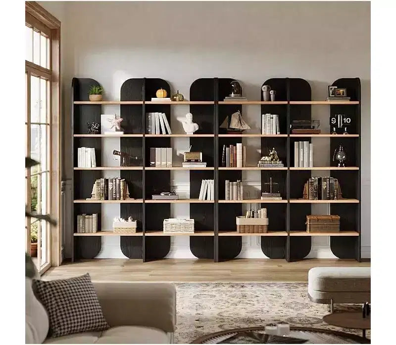 Bibliothèque Lantine à 5 niveaux, étagère double de 180 cm de haut avec étagères ouvertes, bibliothèque autoportante pour bureau à domicile, salon