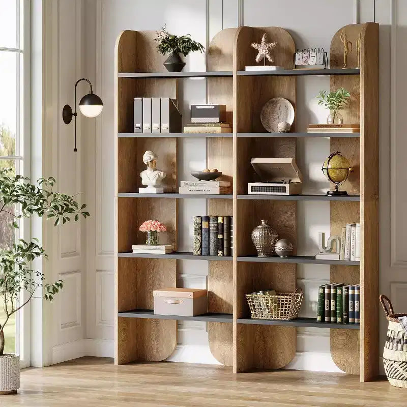 Bibliothèque Lantine à 5 niveaux, étagère double de 180 cm de haut avec étagères ouvertes, bibliothèque autoportante pour bureau à domicile, salon