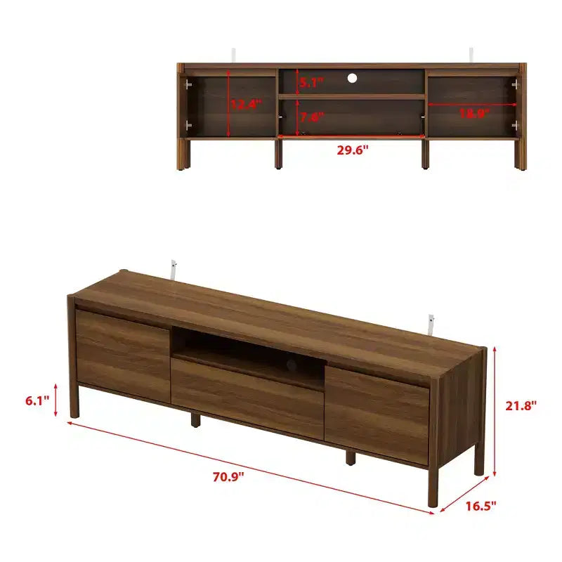 Meuble TV Moderne de Style Minimaliste Naturel avec Pieds en Bois Massif - Organisez Médias et Décoration, Rangement Spacieux