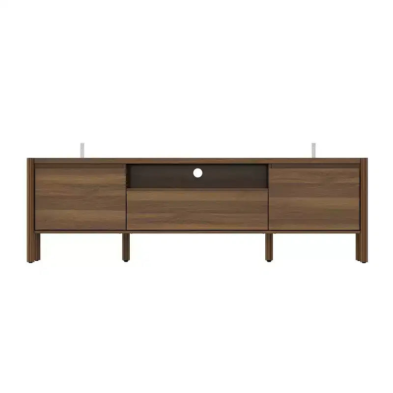 Meuble TV Moderne de Style Minimaliste Naturel avec Pieds en Bois Massif - Organisez Médias et Décoration, Rangement Spacieux