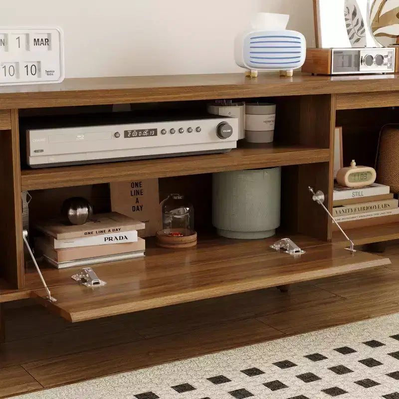 Meuble TV Moderne de Style Minimaliste Naturel avec Pieds en Bois Massif - Organisez Médias et Décoration, Rangement Spacieux