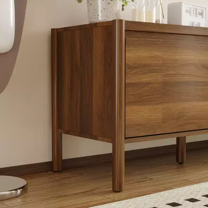 Meuble TV Moderne de Style Minimaliste Naturel avec Pieds en Bois Massif - Organisez Médias et Décoration, Rangement Spacieux