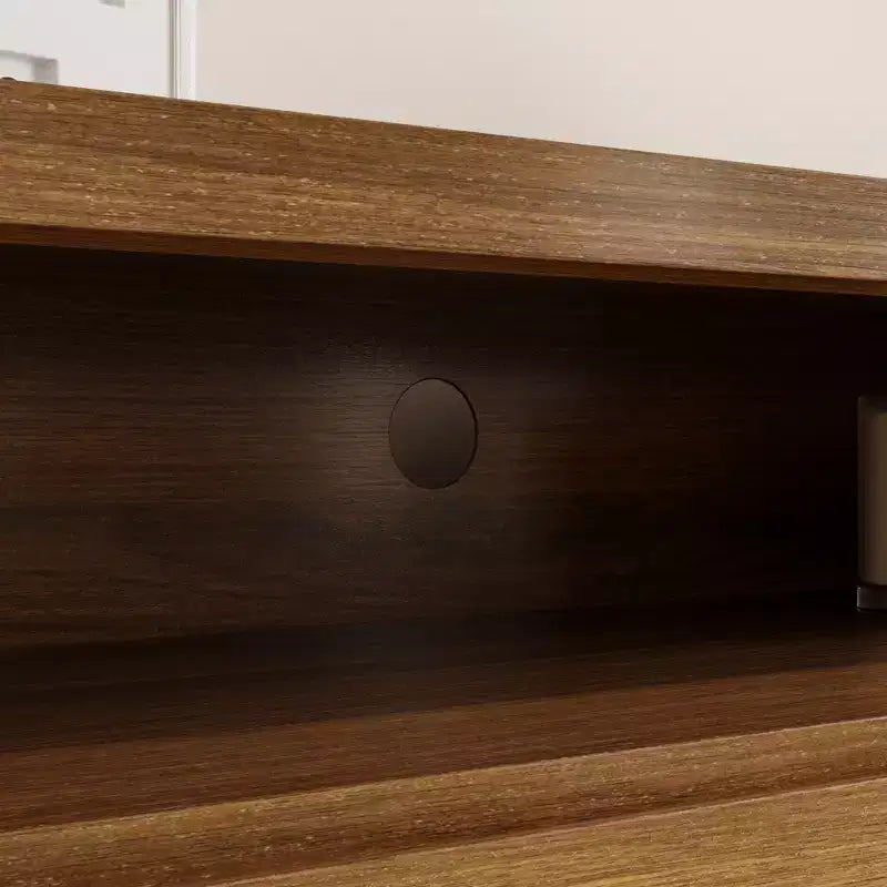 Meuble TV Moderne de Style Minimaliste Naturel avec Pieds en Bois Massif - Organisez Médias et Décoration, Rangement Spacieux