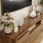 Meuble TV Moderne de Style Minimaliste Naturel avec Pieds en Bois Massif - Organisez Médias et Décoration, Rangement Spacieux