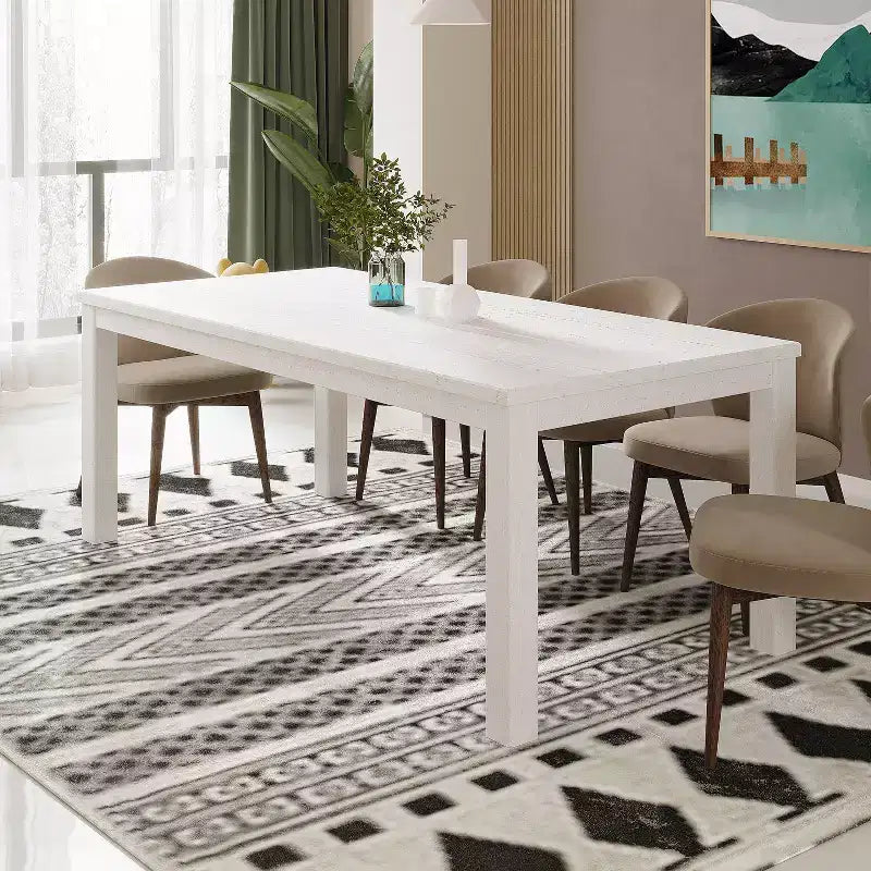 Table à manger rectangulaire en bois massif de 160 cm, pour 6 personnes, avec pieds en bois pour salle à manger et salon
