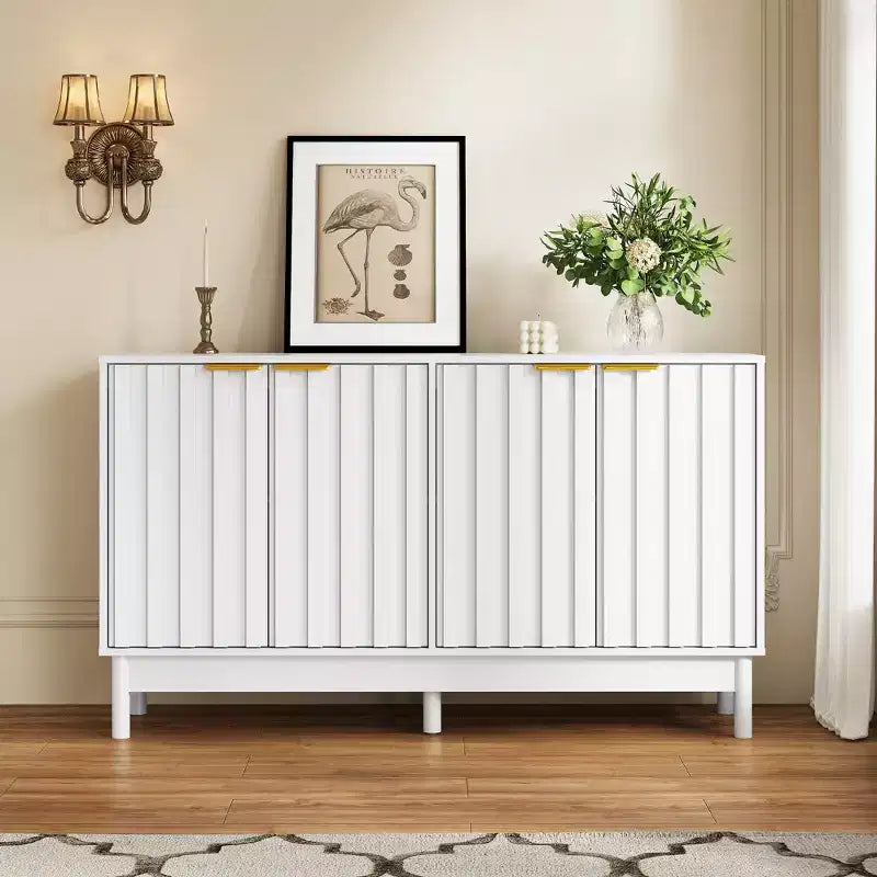 Buffet de cuisine de 140 cm avec rangement, buffet cannelé avec portes et étagères réglables, console en bois, meuble bar à café