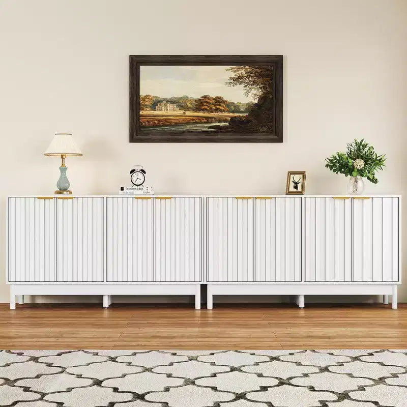 Buffet de cuisine de 140 cm avec rangement, buffet cannelé avec portes et étagères réglables, console en bois, meuble bar à café