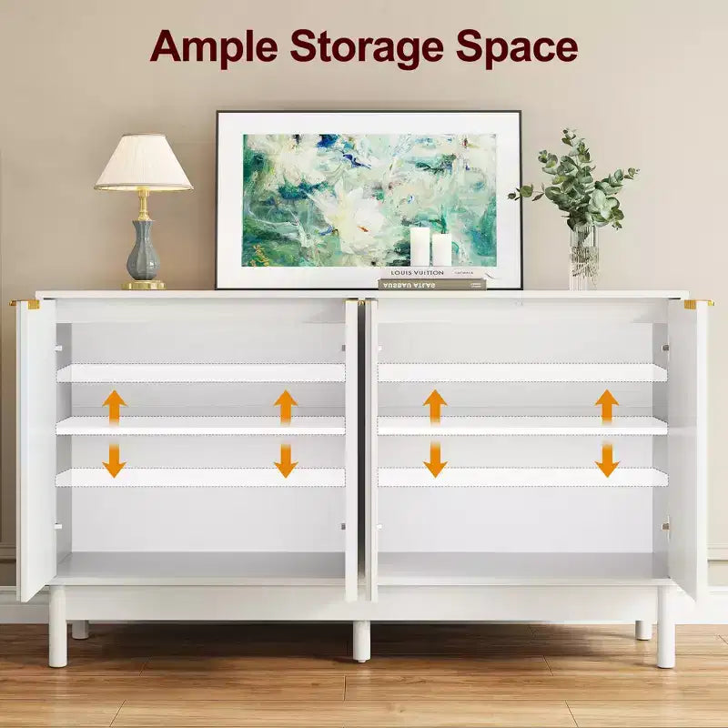 Buffet de cuisine de 140 cm avec rangement, buffet cannelé avec portes et étagères réglables, console en bois, meuble bar à café