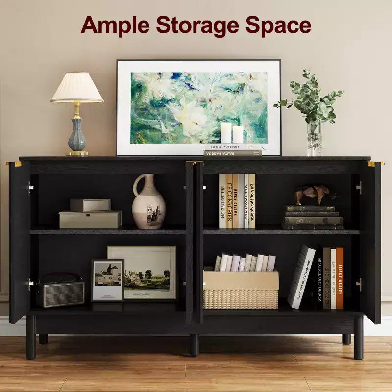 Buffet de cuisine de 140 cm avec rangement, buffet cannelé avec portes et étagères réglables, console en bois, meuble bar à café