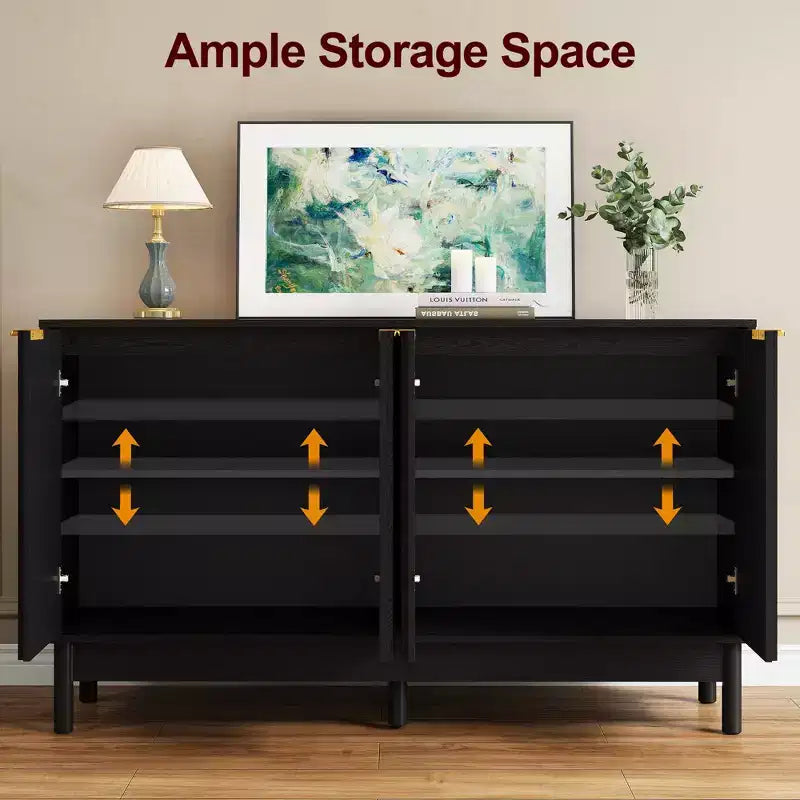 Buffet de cuisine de 140 cm avec rangement, buffet cannelé avec portes et étagères réglables, console en bois, meuble bar à café
