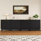 Buffet de cuisine de 140 cm avec rangement, buffet cannelé avec portes et étagères réglables, console en bois, meuble bar à café