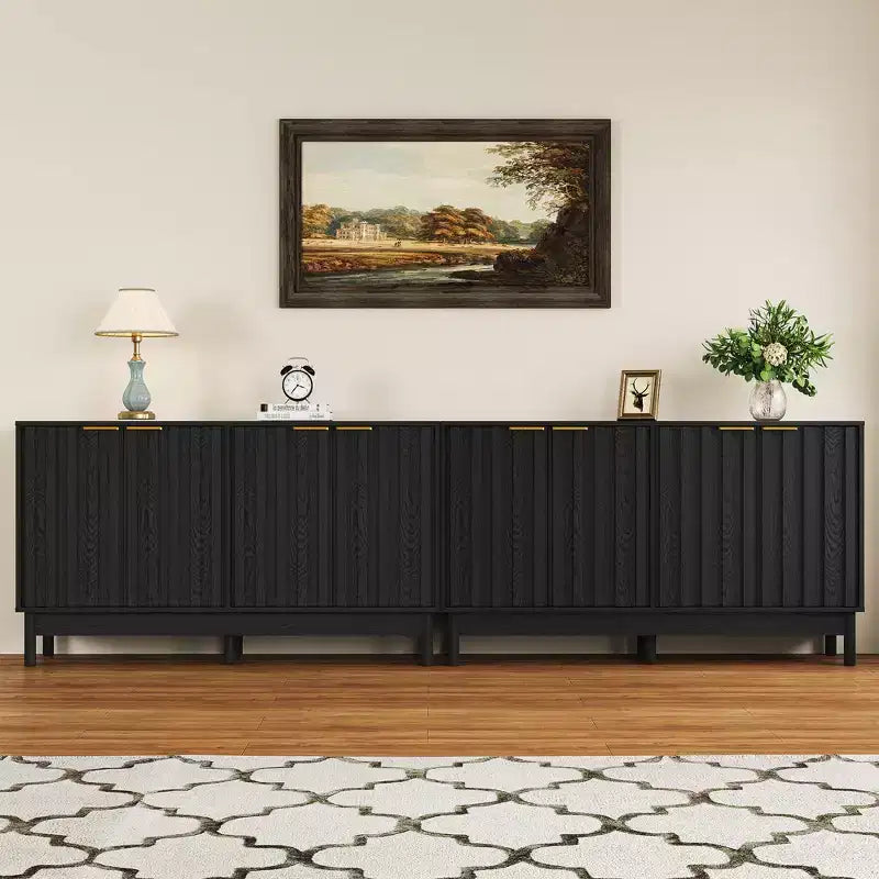 Buffet de cuisine de 140 cm avec rangement, buffet cannelé avec portes et étagères réglables, console en bois, meuble bar à café