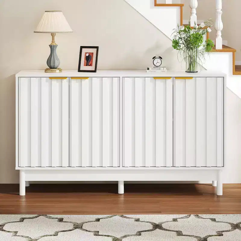 Buffet de cuisine de 140 cm avec rangement, buffet cannelé avec portes et étagères réglables, console en bois, meuble bar à café