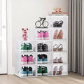 Boîtes de rangement pour chaussures, lot de 12 boîtes à chaussures empilables transparentes avec porte magnétique, conviennent jusqu'à la taille US 13, blanc transparent