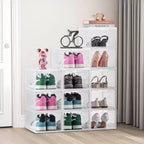 Boîtes de rangement pour chaussures, lot de 12 boîtes à chaussures empilables transparentes avec porte magnétique, conviennent jusqu'à la taille US 13, blanc transparent
