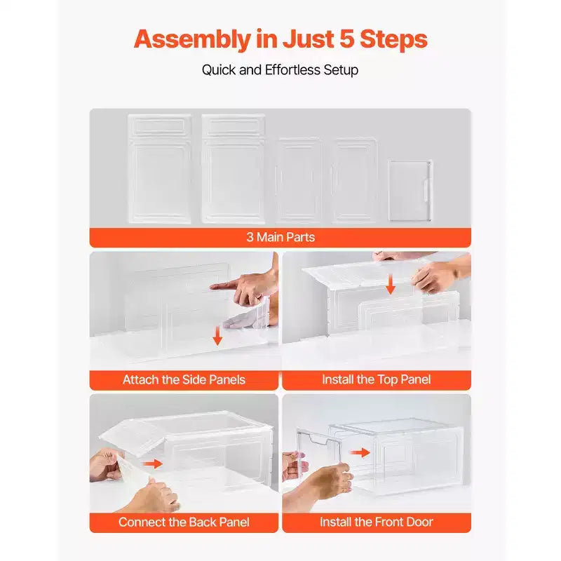 Boîtes de rangement pour chaussures, lot de 12 boîtes à chaussures empilables transparentes avec porte magnétique, conviennent jusqu'à la taille US 13, blanc transparent