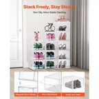 Boîtes de rangement pour chaussures, lot de 12 boîtes à chaussures empilables transparentes avec porte magnétique, conviennent jusqu'à la taille US 13, blanc transparent