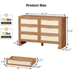Commode 6 tiroirs style Mid-Century - Rangement en toile de jute et bois pour chambre, salon ou chambre d'enfant