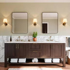Miroir de salle de bain, Miroir de courtoisie rectangulaire arrondi pour lavabo, Miroir mural, Verre trempé HD et cadre en aluminium antirouille