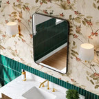 Miroir de salle de bain, Miroir de courtoisie rectangulaire arrondi pour lavabo, Miroir mural, Verre trempé HD et cadre en aluminium antirouille