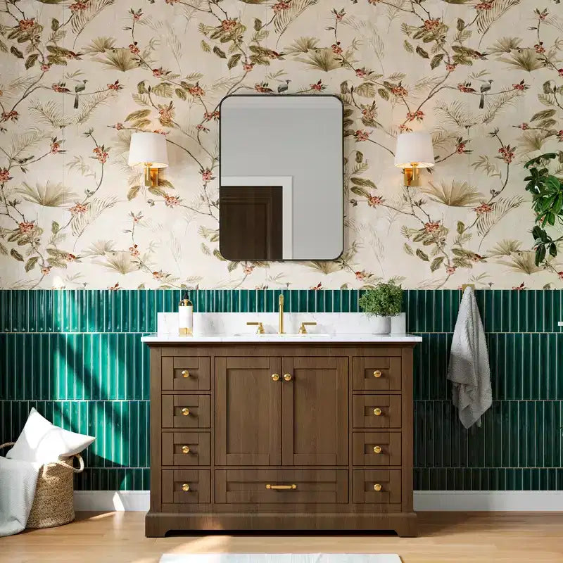 Miroir de salle de bain, Miroir de courtoisie rectangulaire arrondi pour lavabo, Miroir mural, Verre trempé HD et cadre en aluminium antirouille