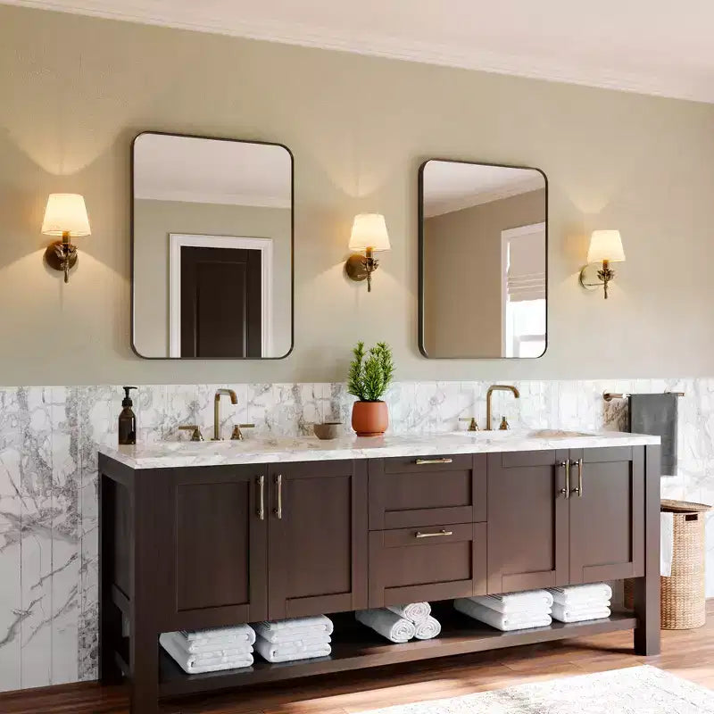 Miroir de salle de bain, Miroir de courtoisie rectangulaire arrondi pour lavabo, Miroir mural, Verre trempé HD et cadre en aluminium antirouille