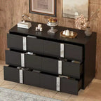 Commode à 6 tiroirs, commode en bois avec poignée en métal, armoire de rangement miroir pour chambre à coucher