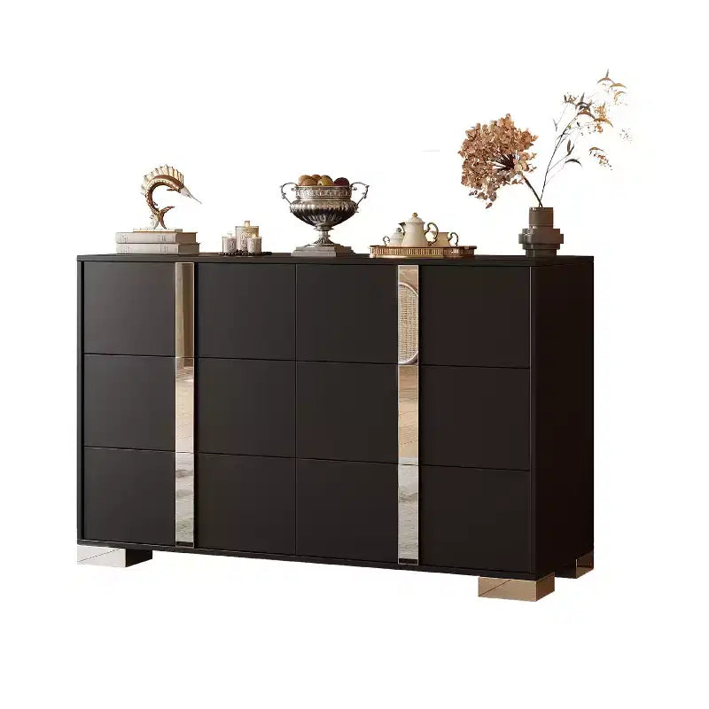 Commode à 6 tiroirs, commode en bois avec poignée en métal, armoire de rangement miroir pour chambre à coucher