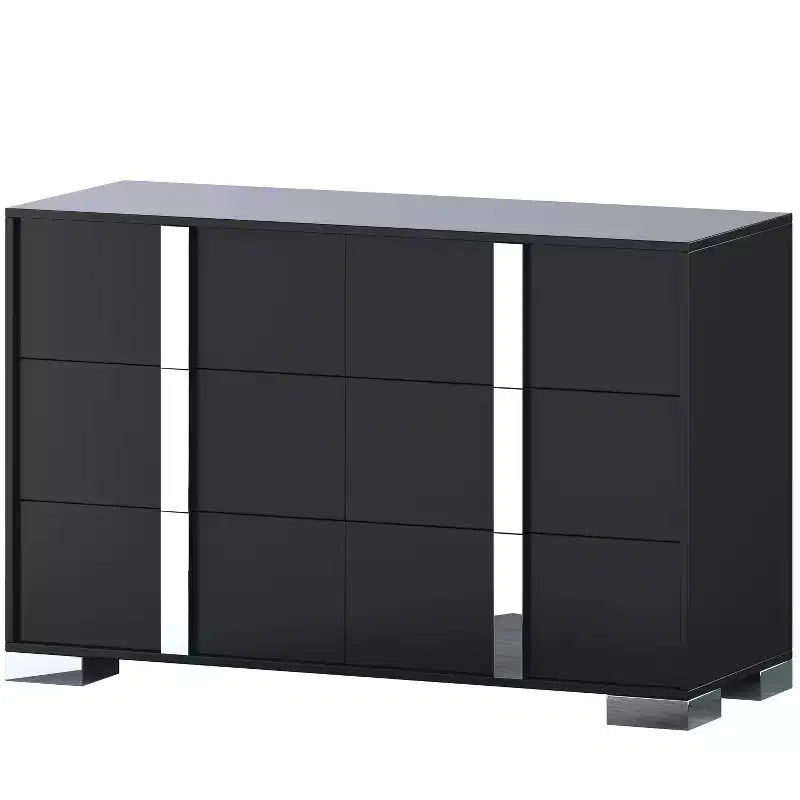 Commode à 6 tiroirs, commode en bois avec poignée en métal, armoire de rangement miroir pour chambre à coucher