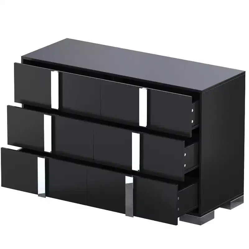 Commode à 6 tiroirs, commode en bois avec poignée en métal, armoire de rangement miroir pour chambre à coucher