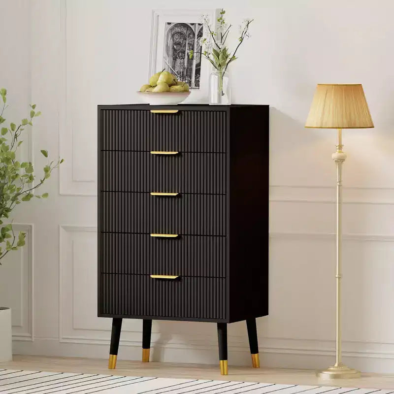 Commode à 5 tiroirs pour chambre à coucher, commode de chambre moderne, commode de rangement, meuble de rangement, petite table de chevet cannelée pour chambre à coucher
