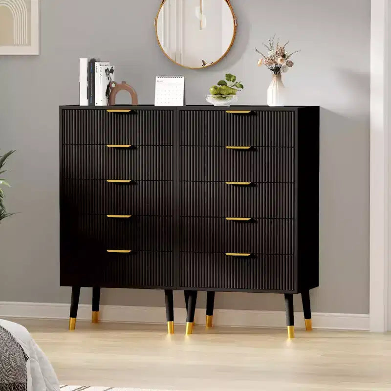Commode à 5 tiroirs pour chambre à coucher, commode de chambre moderne, commode de rangement, meuble de rangement, petite table de chevet cannelée pour chambre à coucher