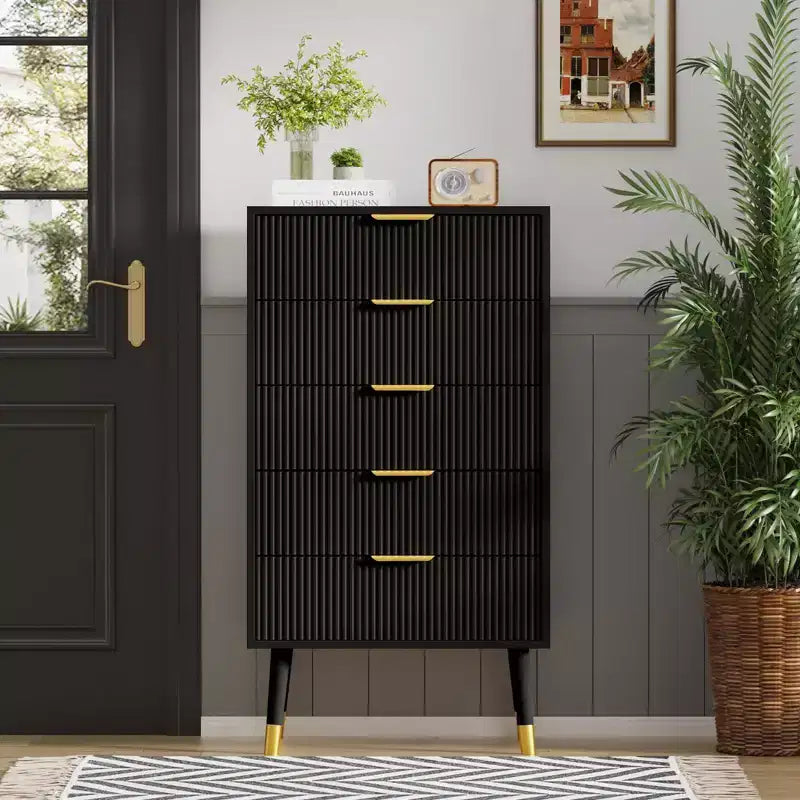 Commode à 5 tiroirs pour chambre à coucher, commode de chambre moderne, commode de rangement, meuble de rangement, petite table de chevet cannelée pour chambre à coucher