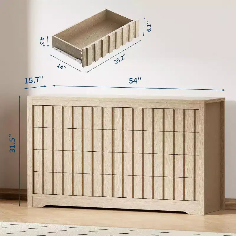 Commode cannelée à 8 tiroirs - Design sans poignée avec rangement profond pour chambre et salon