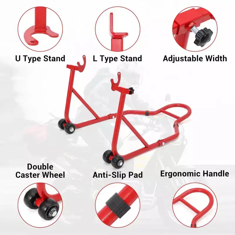 Béquille de moto, lève-moto robuste de 385 kg avec roues - Support avant et arrière réglable pour tous les modèles