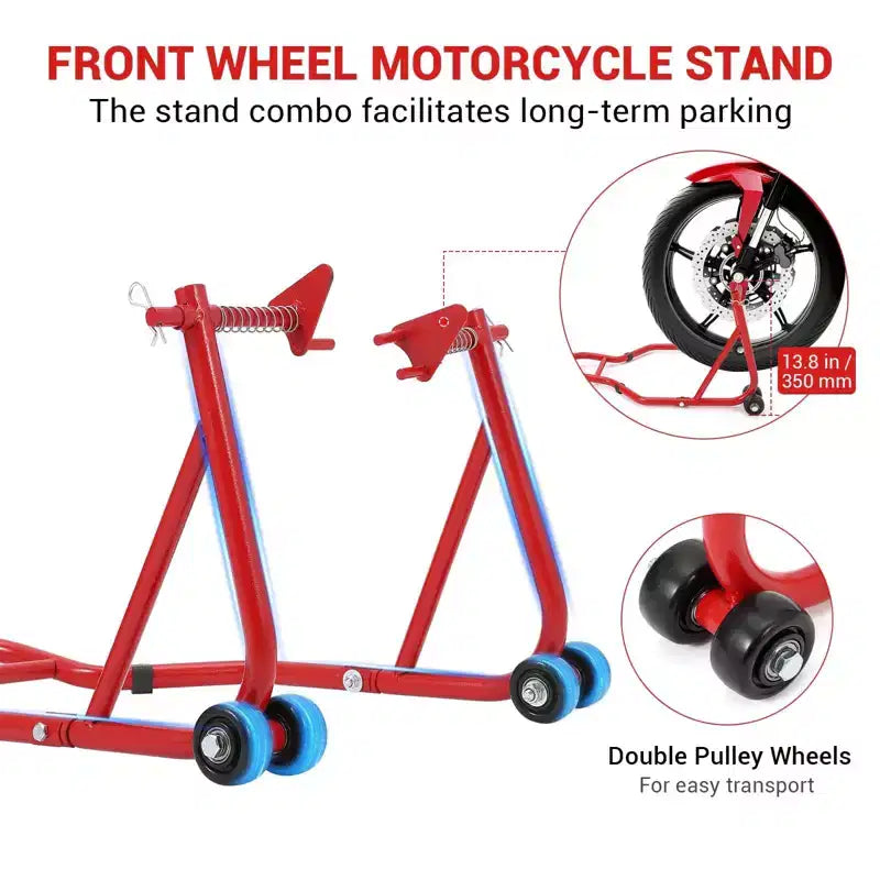 Béquille de moto, lève-moto robuste de 385 kg avec roues - Support avant et arrière réglable pour tous les modèles