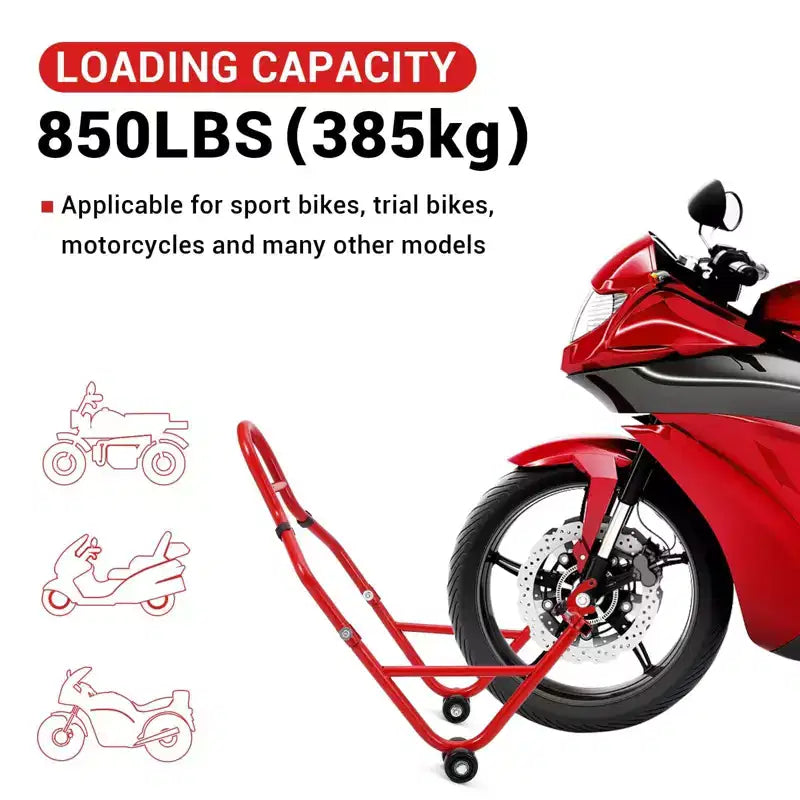 Béquille de moto, lève-moto robuste de 385 kg avec roues - Support avant et arrière réglable pour tous les modèles