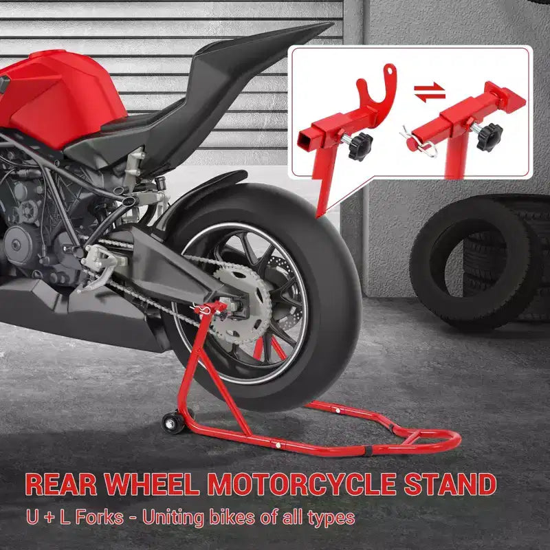 Béquille de moto, lève-moto robuste de 385 kg avec roues - Support avant et arrière réglable pour tous les modèles
