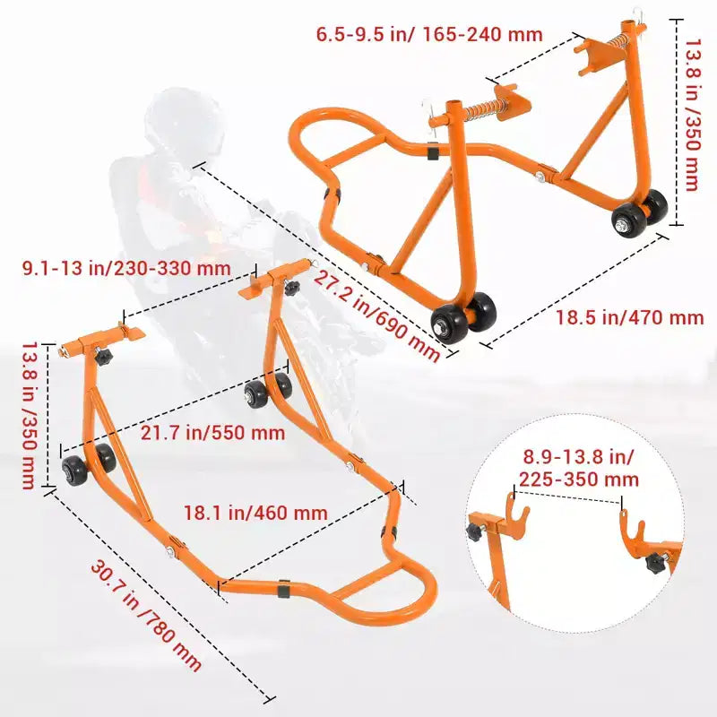 Béquille de moto, lève-moto robuste de 385 kg avec roues - Support avant et arrière réglable pour tous les modèles