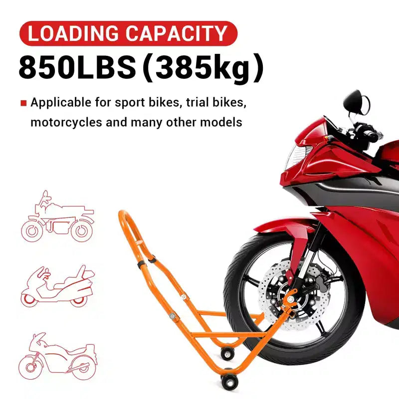Béquille de moto, lève-moto robuste de 385 kg avec roues - Support avant et arrière réglable pour tous les modèles