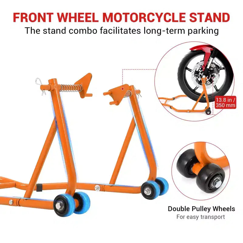 Béquille de moto, lève-moto robuste de 385 kg avec roues - Support avant et arrière réglable pour tous les modèles